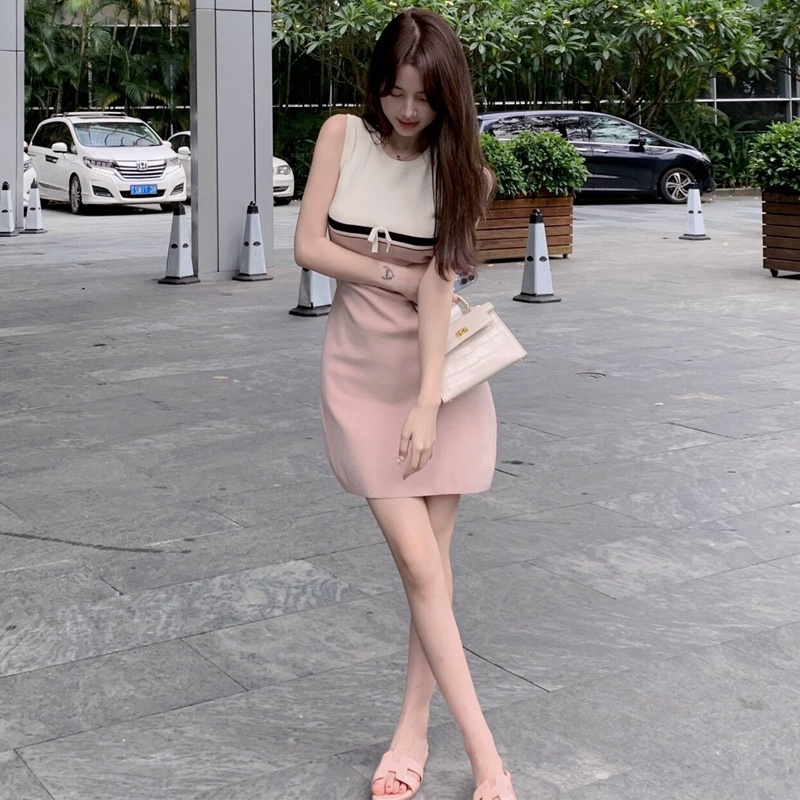 Đầm ZHELIHANGFEI không tay dệt kim ôm dáng vừa vặn trẻ trung quyến rũ dành cho nữ