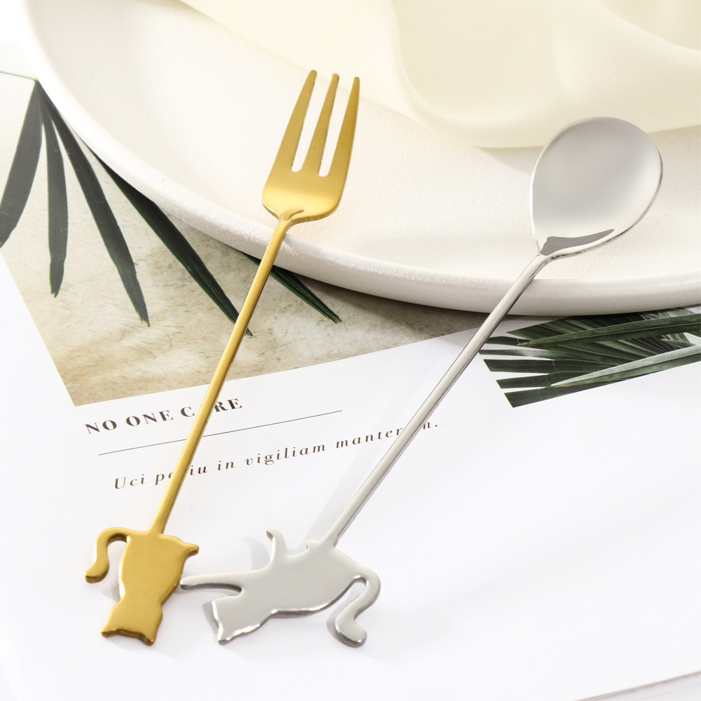 1 Muỗng Cà Phê Bằng Thép Không Gỉ Hình Mèo Hoạt Hình Dễ Thương Sáng Tạo