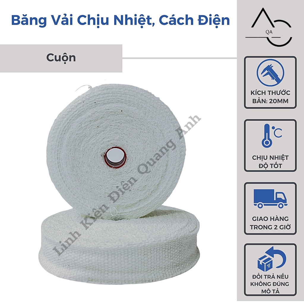 Băng Vải Không Cháy Cách Điện Thủy Tinh Cuộn 30 Mét bản 20mm