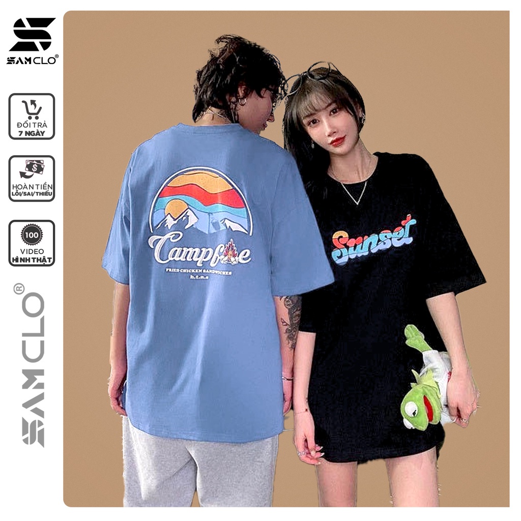 Áo thun tay lỡ nam nữ SAM CLO phông form rộng dáng Unisex - mặc cặp, nhóm, lớp in chữ SUNSET