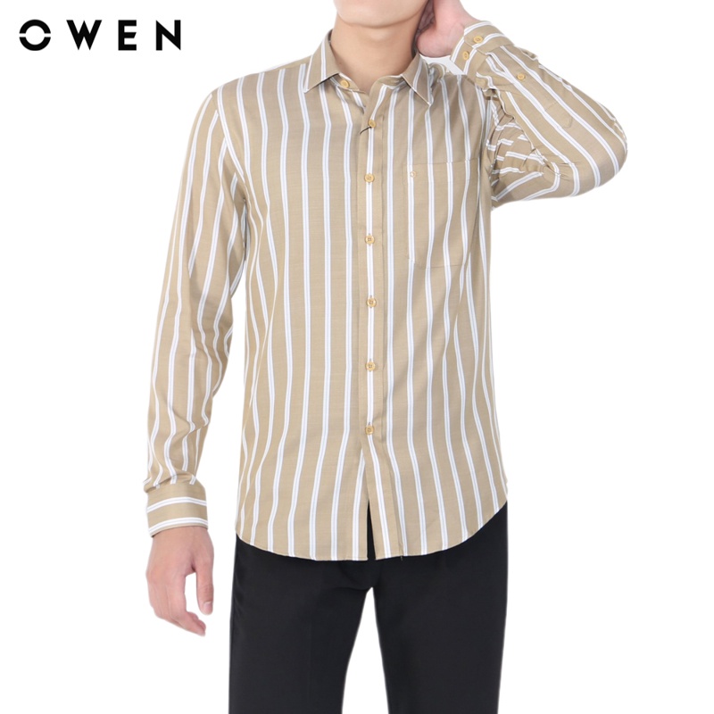 Áo sơ mi dài tay nam Owen Bamboo Regular Fit Be trắng - AR23195D