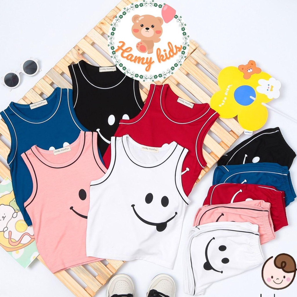 Đồ Bộ Ba Lỗ Cho Bé Minky Mom Chính Hãng Hình Smile Viền Mép Quần Áo Vải Thun Lạnh Bé Từ 0-5 Tuổi Dưới 20kg - Hamykids