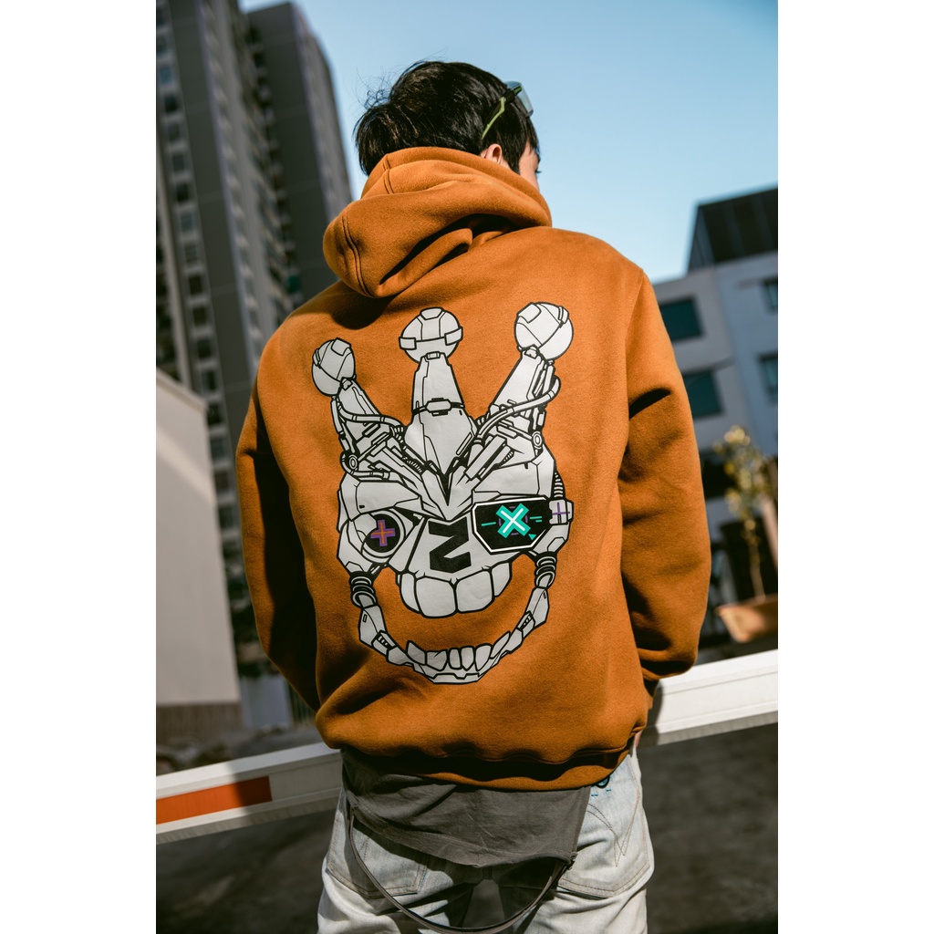 Áo khoác hoodie basic local brand Clownz Cyber Skull nỉ bông có mũ unisex nam nữ form rộng