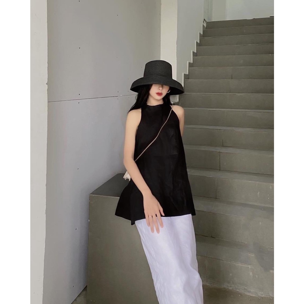 Áo yếm xẻ lưng bọc nút siêu xinh hình thật Jiji top