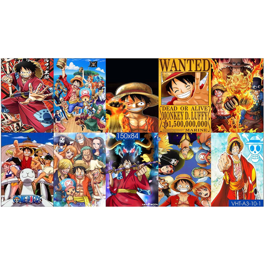 Combo Set 10 tờ Decal dán tường Hoạt Hình Vua Hải Tặc