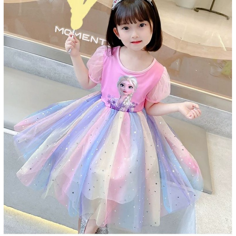 Váy công chúa el.sa bánh bèo cầu vồng cho bé gái 9-28kg kèm quà tặng