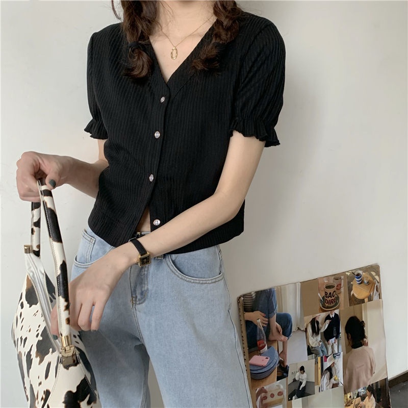 Áo Thun Tay Ngắn Màu Trơn Đơn Giản Cho Nữ 185295 Áo Thun Cổ Chữ v Form Rộng Kiểu Dáng Đơn Giản