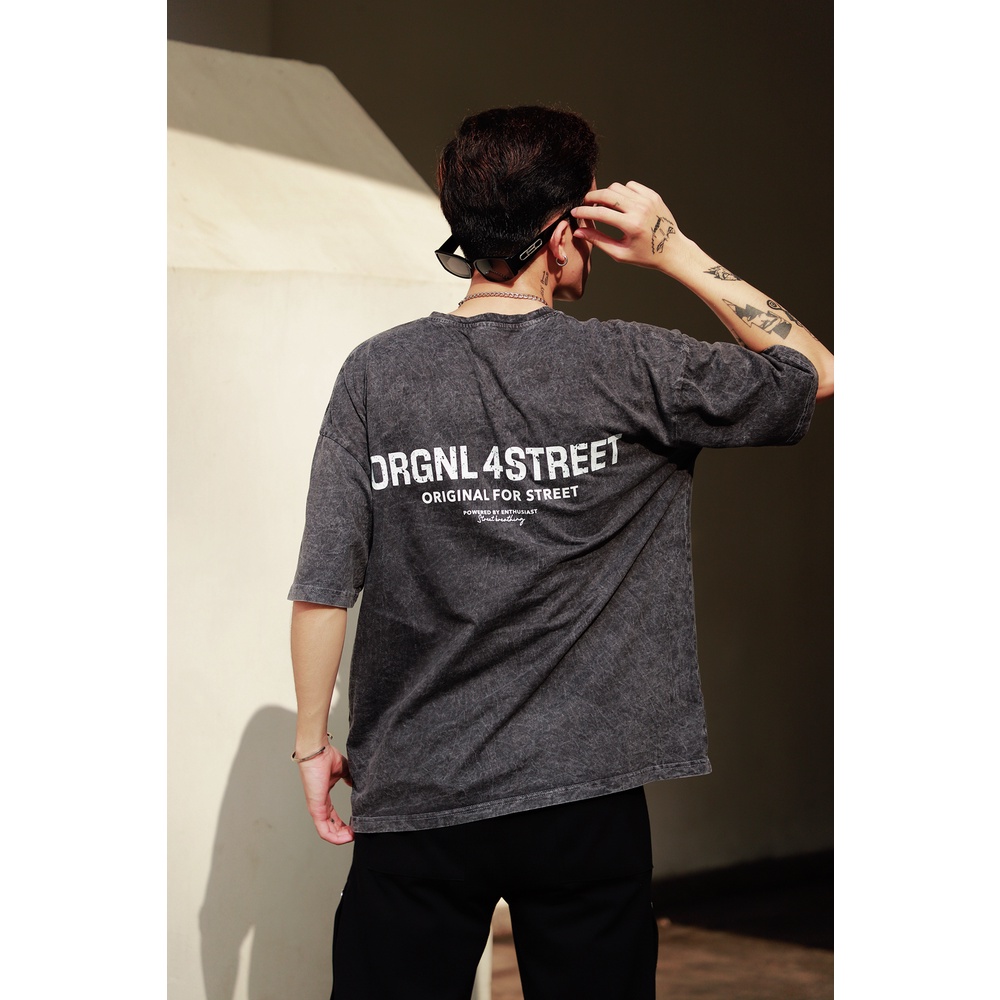 Áo thun tay lỡ nam nữ unisex Wash, phông form rộng oversize 100% Cotton đen 4ST-T09 4Street
