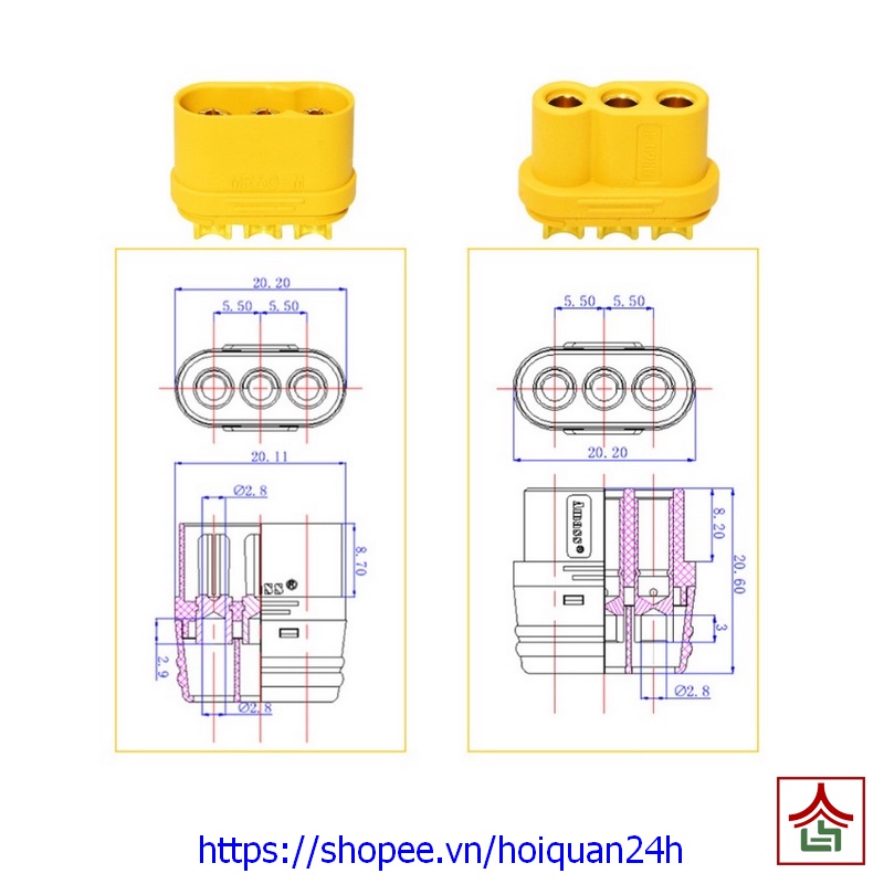 Jack Amass MR60 3 Chấu Loại Tốt Chịu Tải 60A, Jack MR60