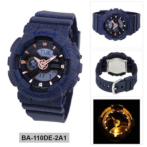 Đồng Hồ Nữ Casio Baby G BA-110DE-2A1DR Dây Nhựa Màu DeNim - Chống Nước 100m