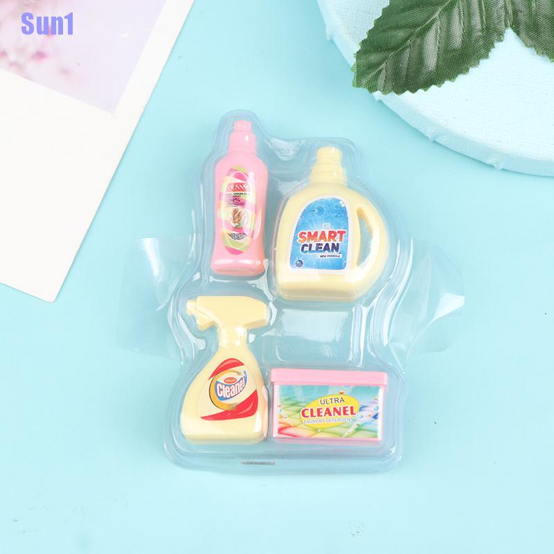 Bef&gt; 4Pcs/Set Doll Cleaning Bucket Detergent Laundry Detergent Toy Hand Basket Model