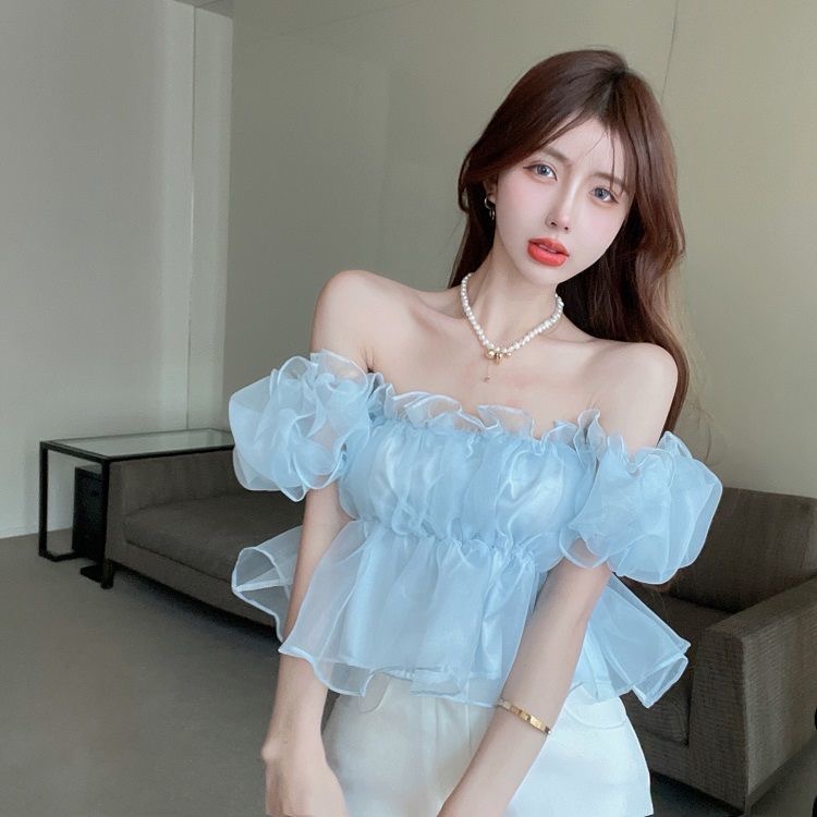 Áo Croptop Vải Voan Tay Phồng Màu Sắc Ngọt Ngào Thời Trang Hè Phong Cách Hàn Quốc Cho Nữ 2023 Y2k