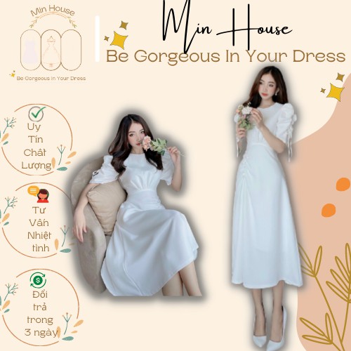 rẻ nhất shopee-đầm trắng dự tiệc sang chảnh✅Hàng Chuẩn Loại 1-Mặc Là Xinh✅Váy mặc đi đám cưới,dạo phố siêu xinh min.hous