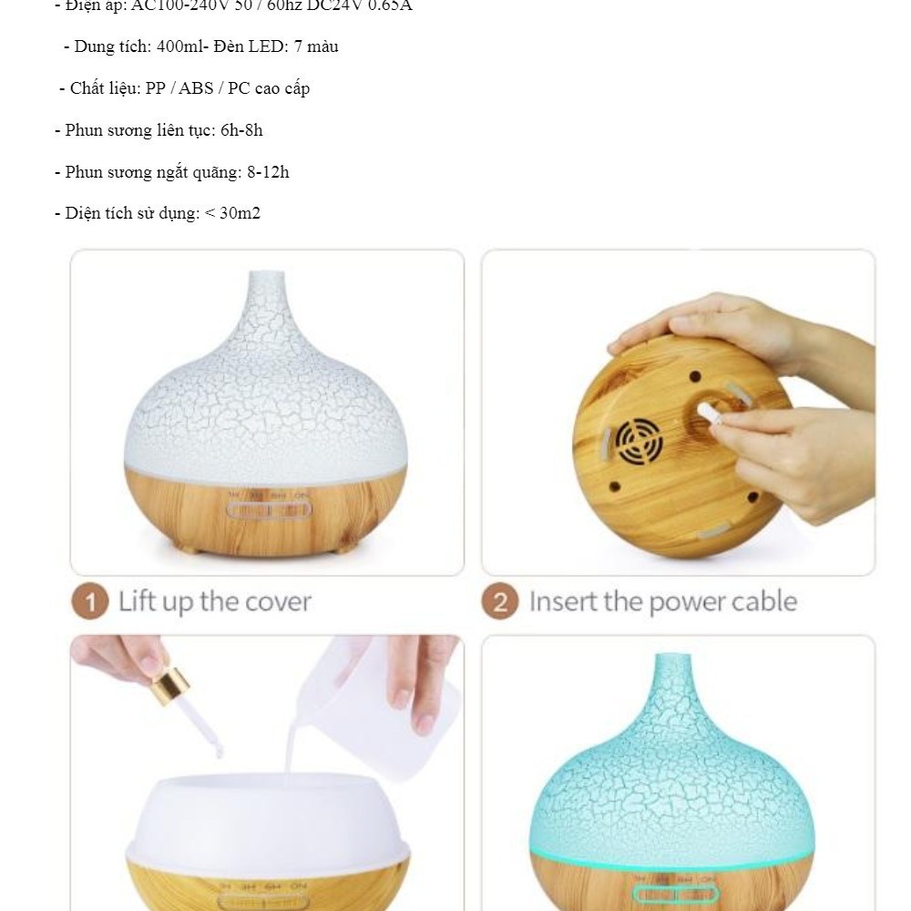 Máy xông tinh dầu NAGOMI cao cấp, máy khuếch tán tinh dầu, máy phun sương tạo độ ẩm Led đổi màu tự đ