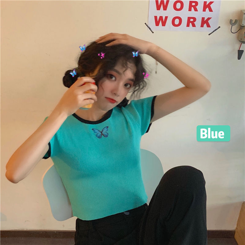 Áo thun nữ tay ngắn in hình bướm phong cách Harajuku phiên bản Hàn