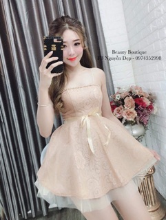 Đầm Ren Phối Lưới Đính Cườm