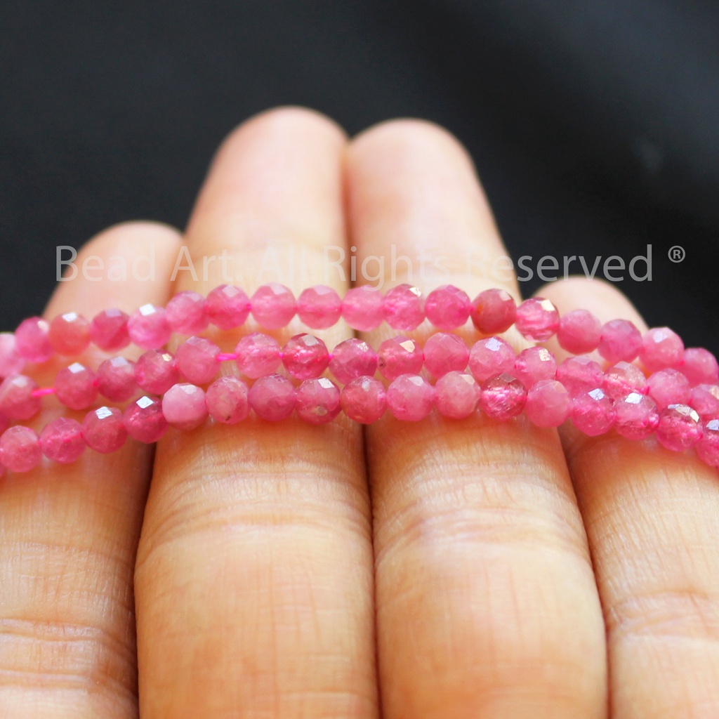 [1 Hạt] 3MM Tourmaline Hồng Loại AAA, Mệnh Hoả, Thổ, Đá Phối Vòng Tay Phong Thuỷ, Chuỗi Hạt S50 - Bead Art