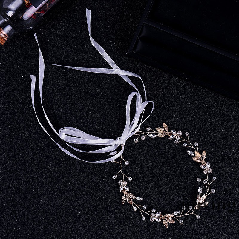 GETNOIVAS Băng đô vương miện Tiara cột dây hình hoa lá trang trí tóc cho cô dâu xinh đẹp