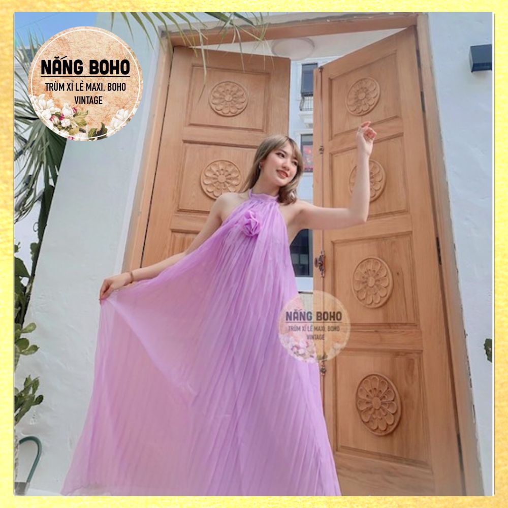 giảm tối đa 50k đơn từ 250k NẮNGBOHO-Maxi tơ tím cao cấp kèm nơ hoa cổ