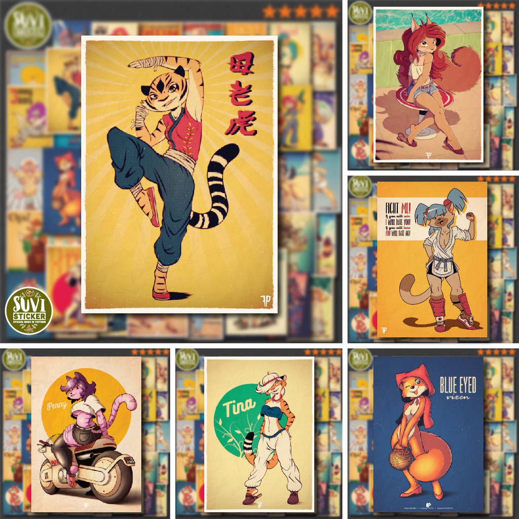 50 Sticker Vintage Cartoon chống nước sticker dán mũ bảo hiểm, laptop, điện thoại, đàn guitar, vali. MSP: NS37