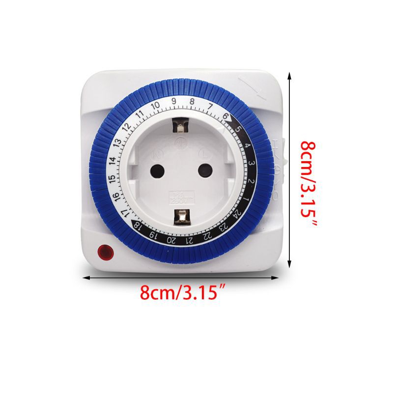 Black EU 24 Hours Timer Switch Socket 230V 16A Plug In 15min to 24H Programmable Energy Saving Timing Outlet