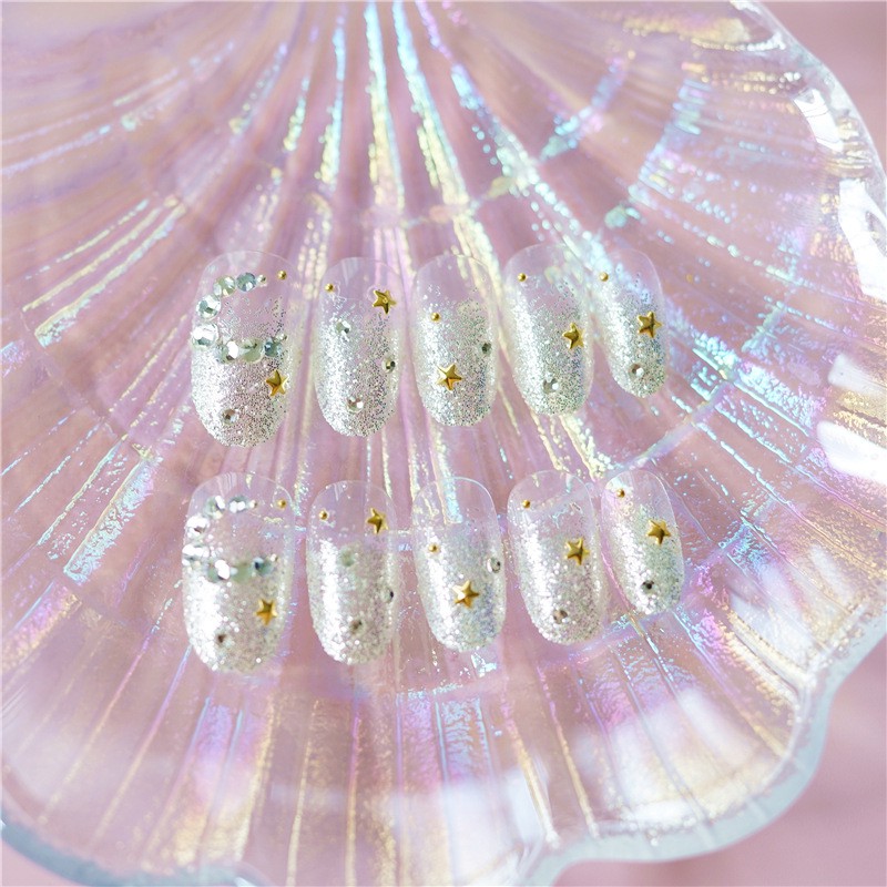 Bộ móng tay giả Nail Nina trang trí nghệ thuật hoạ tiết ánh bạc mã 267【Tặng kèm dụng cụ lắp】