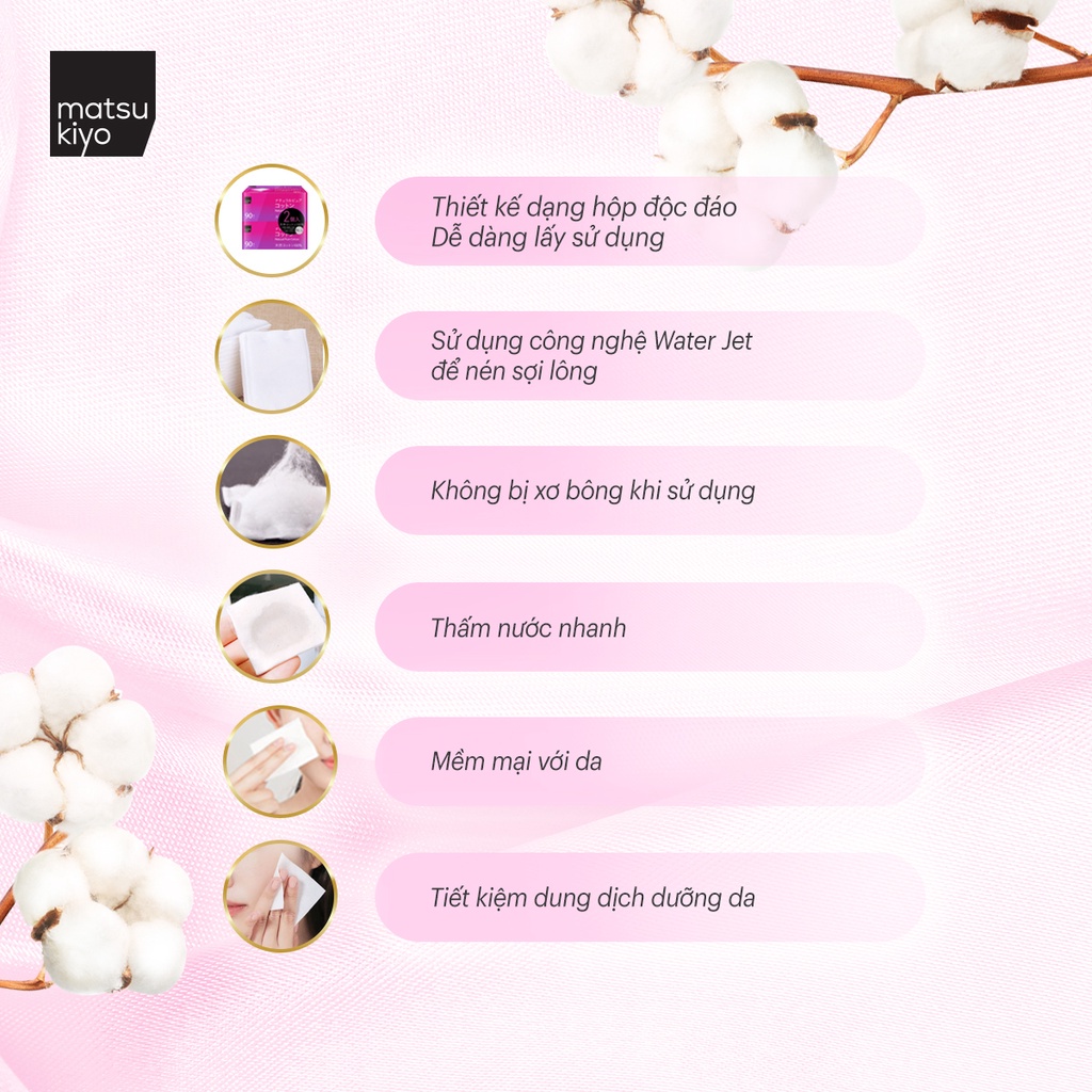 Bông cotton tẩy trang tự nhiên nguyên chất matsukiyo 180 miếng (90 miếng x 2 hộp)