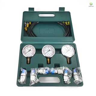 Bộ dụng cụ đồng hồ đo áp suất thủy lực + 6 khớp nối + 3 đồng hồ đo áp suất + 3 ống nghiệm cho máy xây dựng