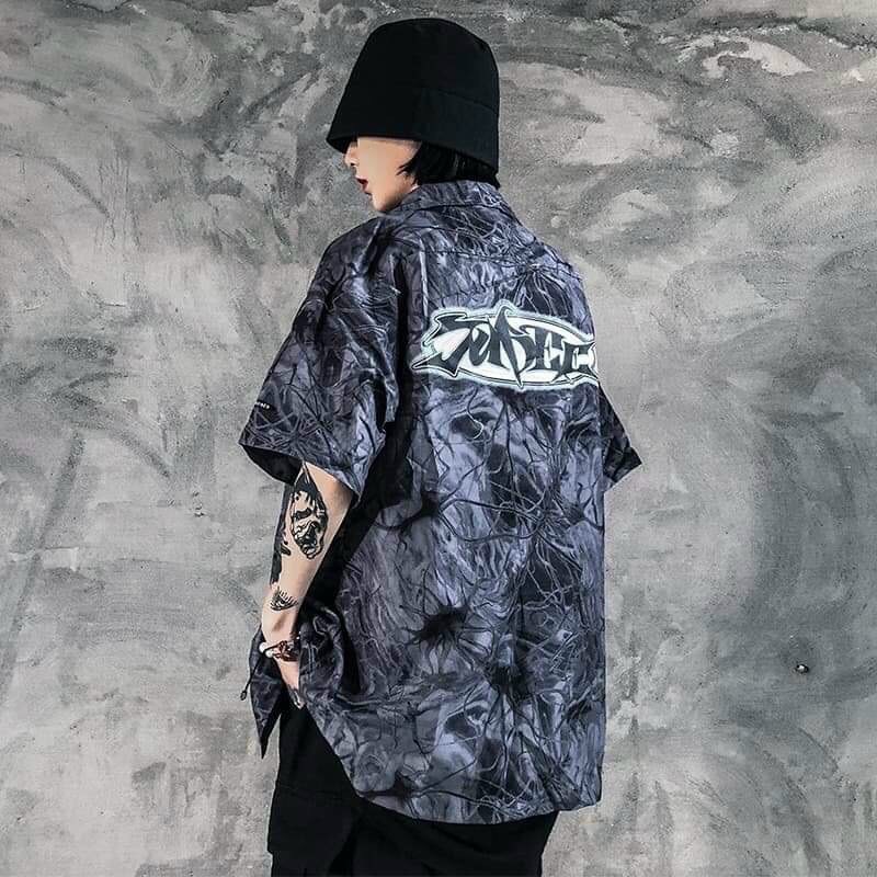 Áo sơ mi tay ngắn unisex in hình họa tiết độc đáo, loang màu, vải đẹp