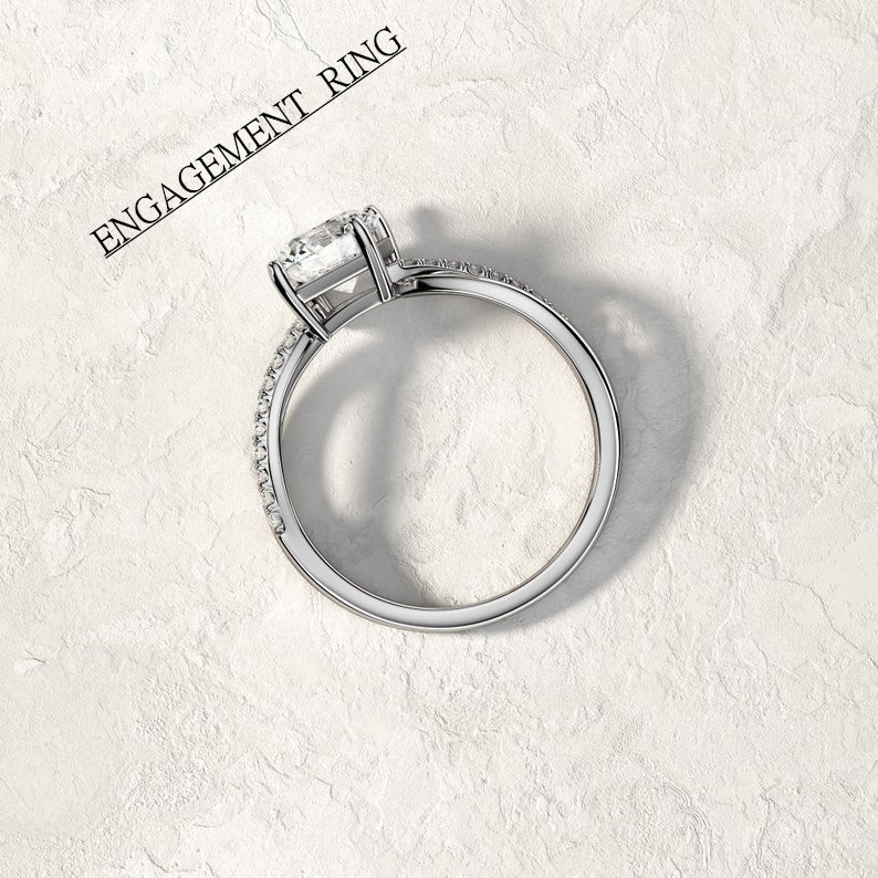 Nhẫn Đính Hôn 1 Carat Moissanite Và 0.13ct Vàng Trắng 14K Đính Kim Cương Tự Nhiên