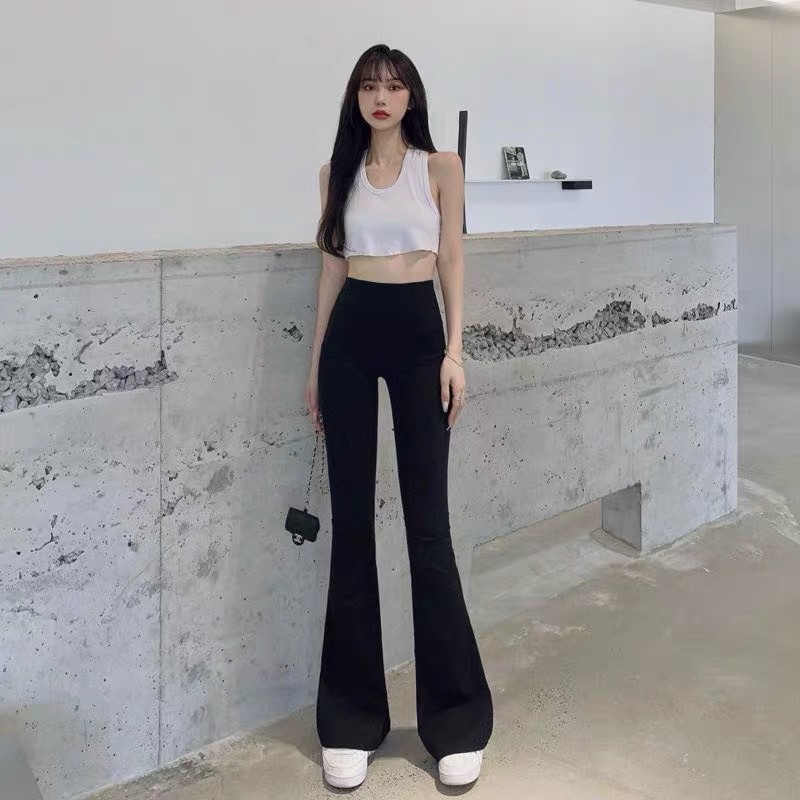 Quần ống loe SamSu nữ lưng cạp cao co giãn form đẹp legging bigsize vải Umi Hàn dày dặn dáng dài Q25