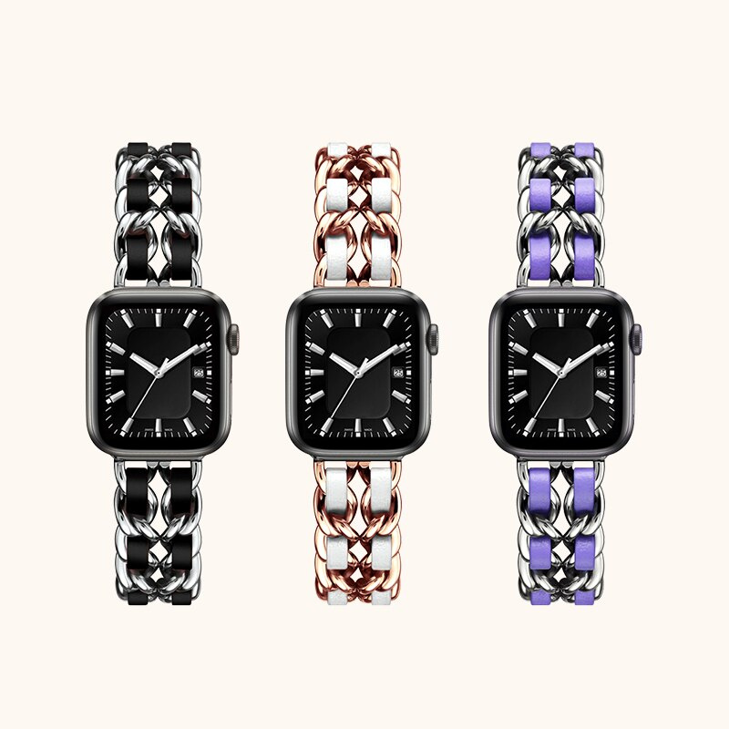 Dây Đeo Bằng Da Và Thép Không Gỉ Cho Đồng Hồ Thông Minh Apple Watch 6 Se Iwatch38 / 40 / 42 / 44 mm