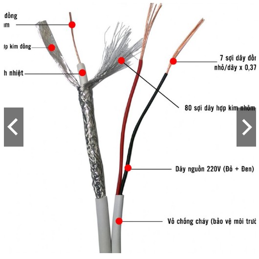 Dây tín hiệu camera cáp đồng trục kèm dây nguồn có dầu chống ẩm RG59 + 2C (đơn vị tính bằng mét)