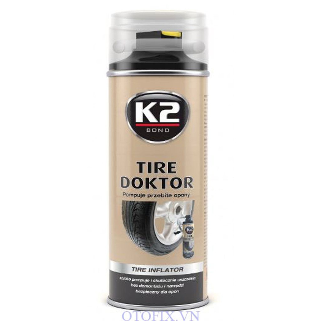 K2 Tire Doktor - bình bơm lốp ô tô xe máy khẩn cấp chống xì hơi do đinh, không cần thay lốp dự phòng