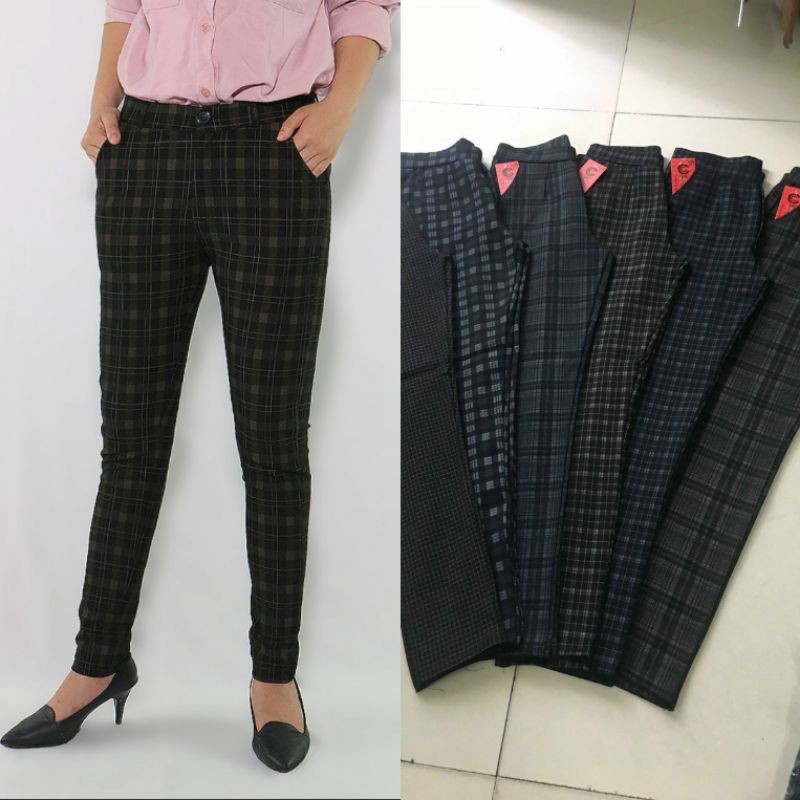Quần Tây Thun Nữ Sọc Caro Qtscro