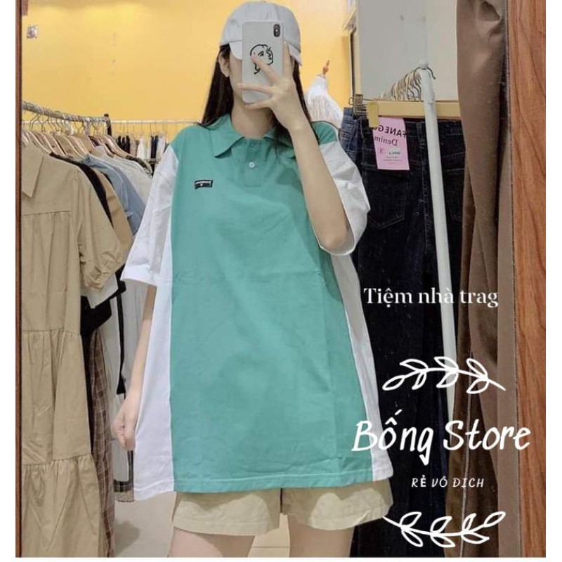 [Rẻ Vô Địch] Áo cotton tay lỡ Unisex mặc đôi ,nhóm , lớp------ Áo polo phối in logo ngực