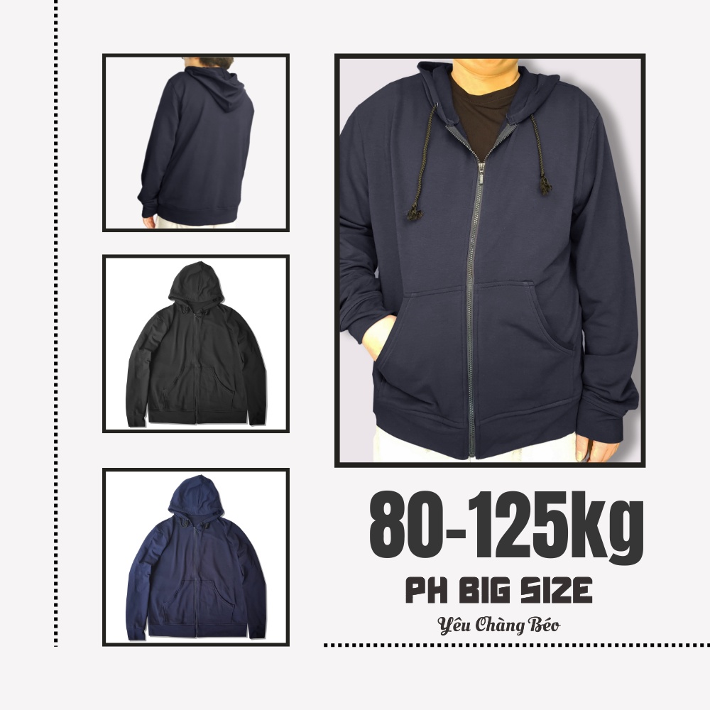 Áo khoác Bigsize 80kg - 125kg | Áo khoác đi nắng ngoại cỡ kiểu Hoodie nỉ da cá | PH Big Size | A184