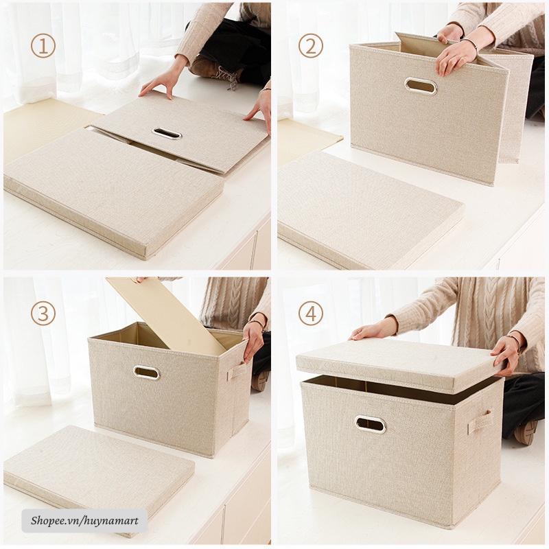 Hộp Đựng Đồ Có Nắp Rời Chất Liệu Vải Lanh Cao Cấp, Thùng Đựng Quần Áo Gấp Gọn Đa Năng 14L-26L-38L-54L-81L