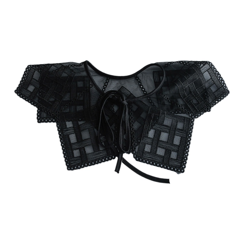 Khăn Choàng Lưới Phối Ren Thêu Họa Tiết Kẻ Ô Tam Giác Dành Cho Nữ