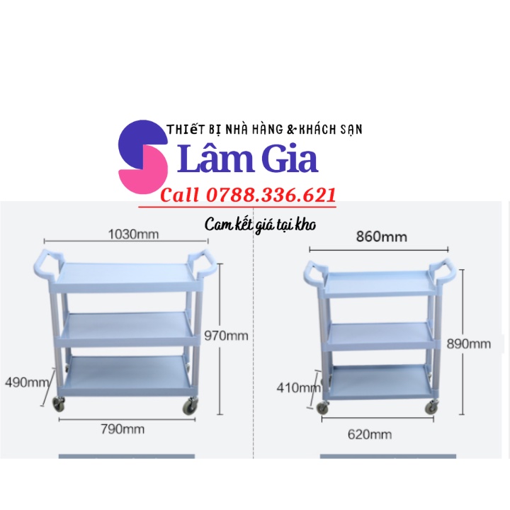 Xe đẩy phục vụ bàn ăn nhà hàng - xe đẩy 3 tầng nhựa cao cấp