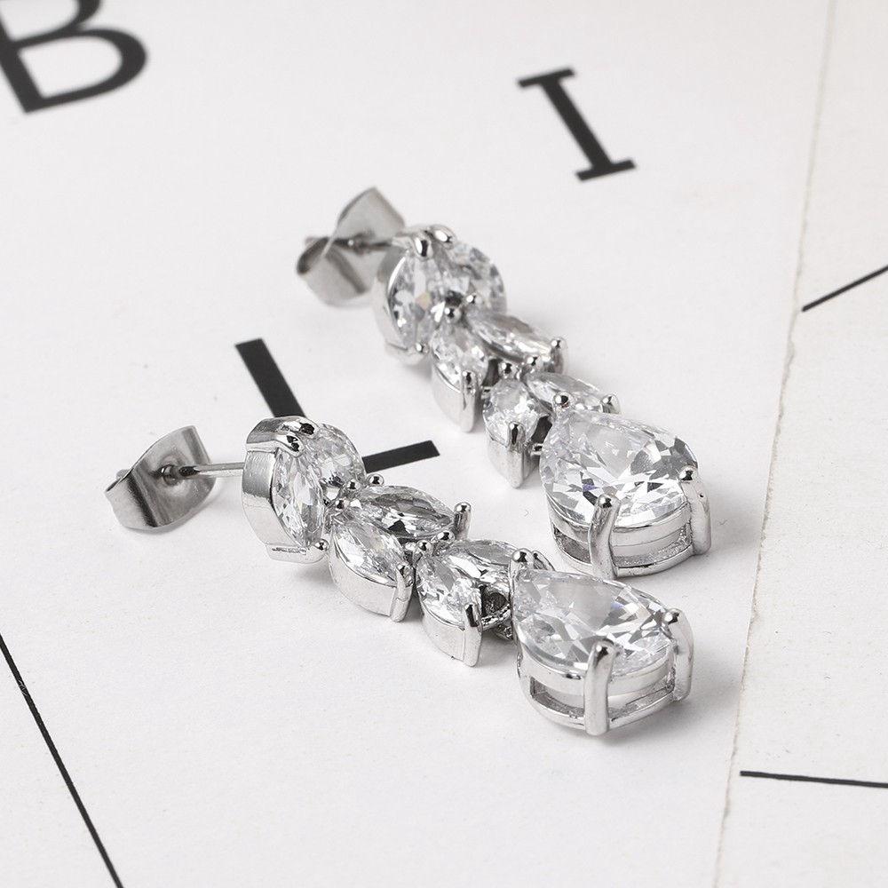 Bông Tai Hình Giọt Nước Đính Đá Zircon Lấp Lánh Cho Nữ