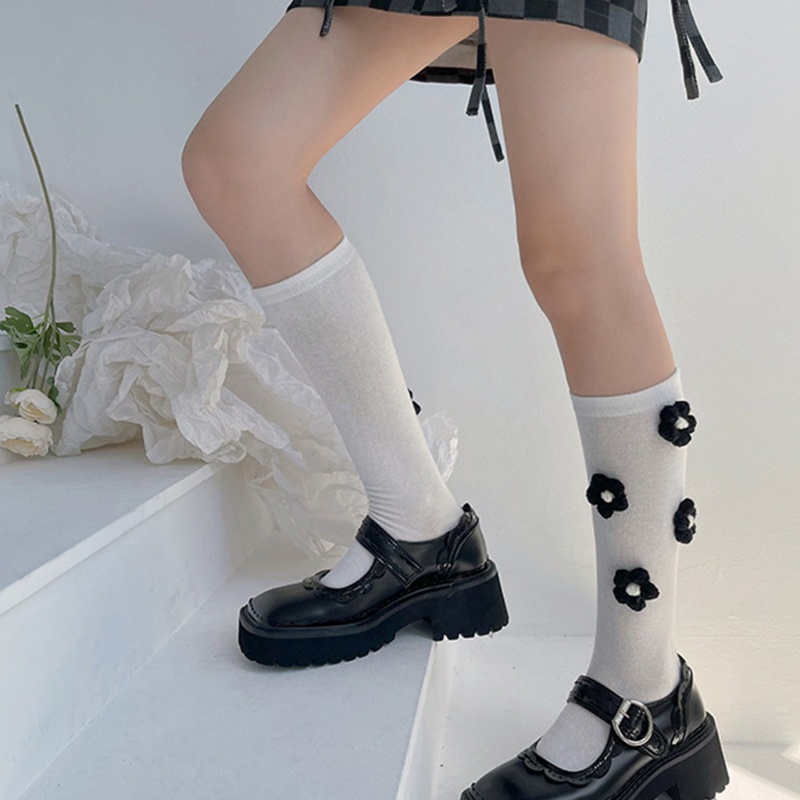 Vớ Len Ống Lửng Họa Tiết Hoa 3D Phong Cách Lolita Cho Nữ