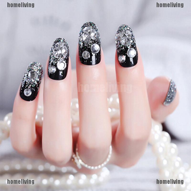 Set 24 Móng Tay Giả Đính Đá Đen 3D