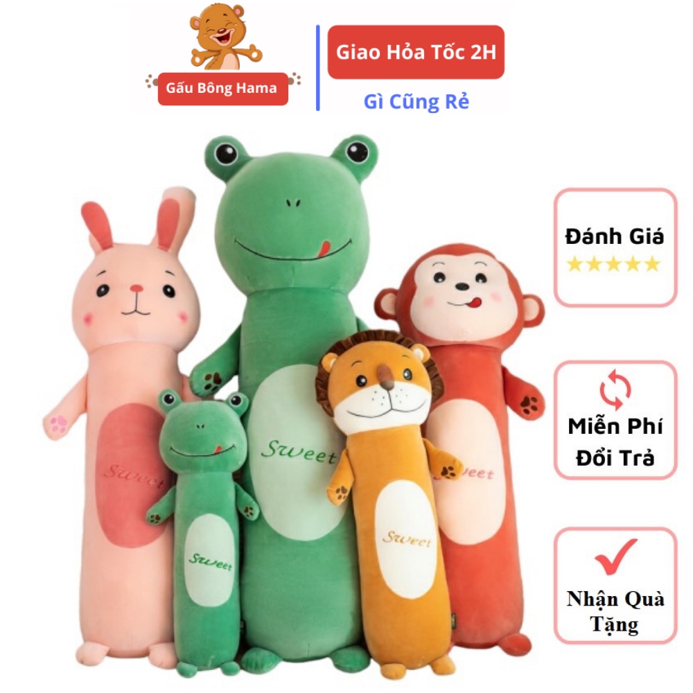 Gấu Bông Gối Ôm Hình Thú vải nhung mềm mịn Co Dãn 4 Chiều