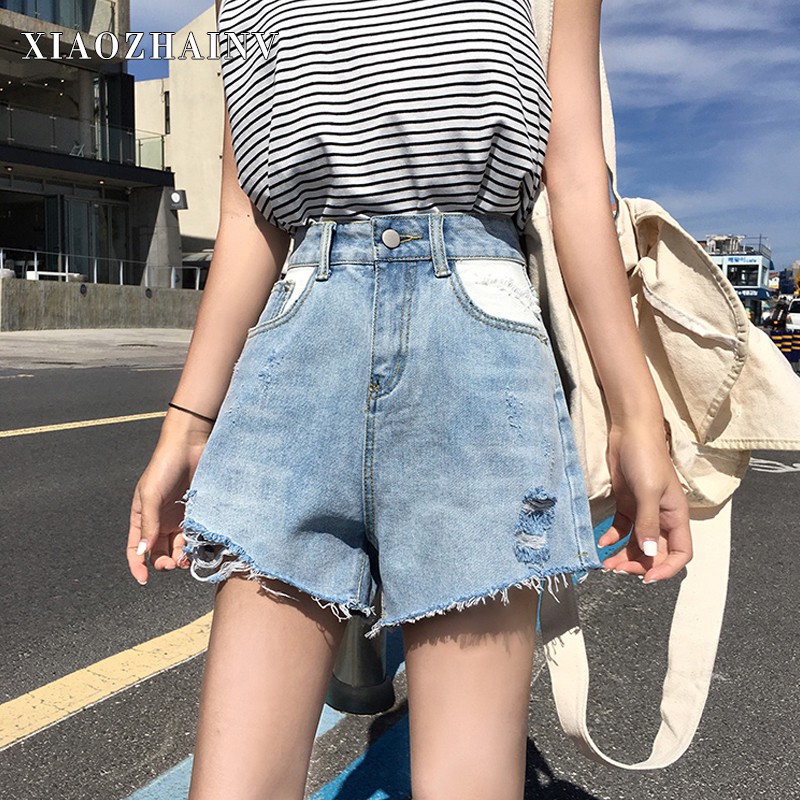 Quần ngắn denim Xiaozhainv phong cách Hàn Quốc cho nữ | BigBuy360 - bigbuy360.vn