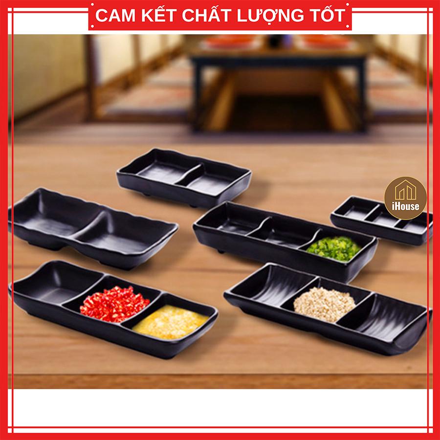 *[HÀNG TỐT] Bát Nước Chấm 2 Ngăn Nhựa Màu Đen, Đĩa Đựng Gia Vị Nhựa Phíp Melamine An Toàn &amp; Sang Trọng