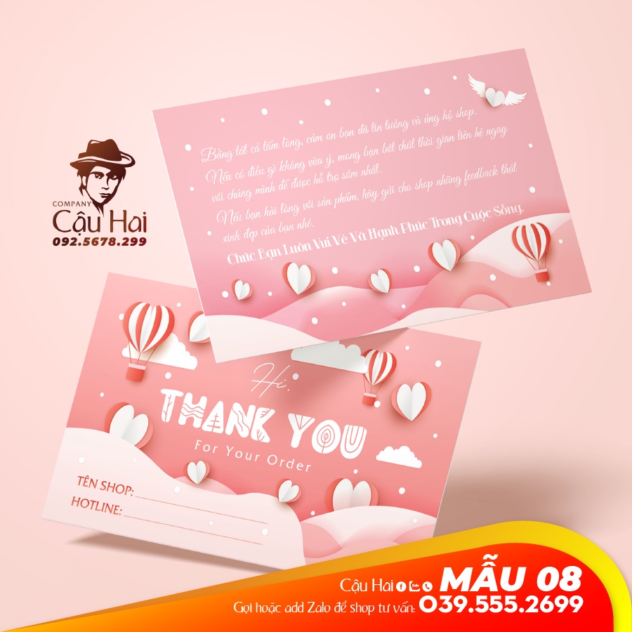 100 CARD CẢM ƠN, CARD THANK YOU  ĐIỀN TÊN + SDT SHOP