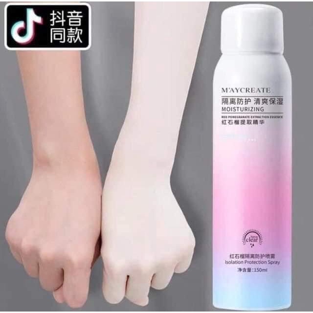 Xịt chống nắng trắng da Maycreat 150ml lên tone cho da mặt body dạng nước phun sương