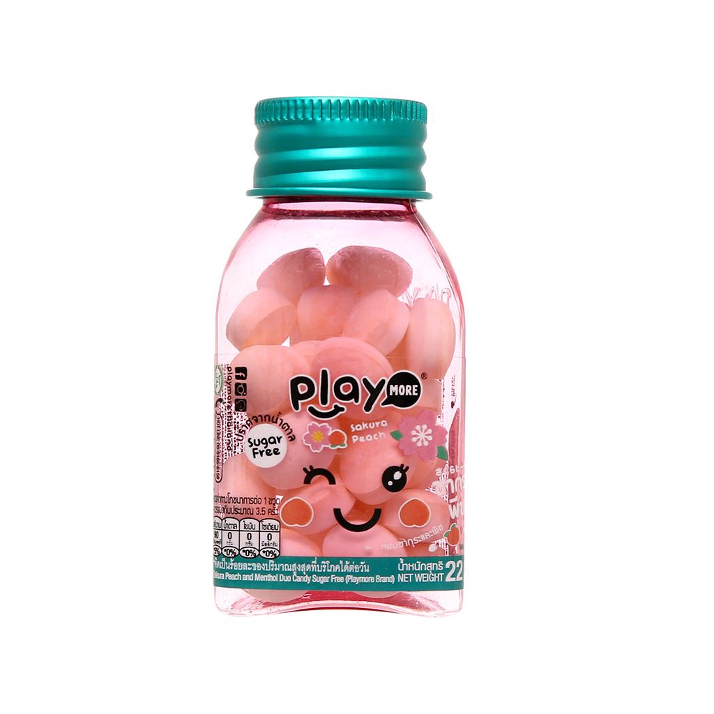 Kẹo The Không Đường Hương Đào PLAY MORE Sakura Peach (Lọ 22g)