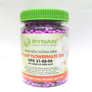Phân tan chậm thông minh Rynan Flowermate 200 NPK 31-8-8 chuyên dùng cho phong lan cây con hũ 150g